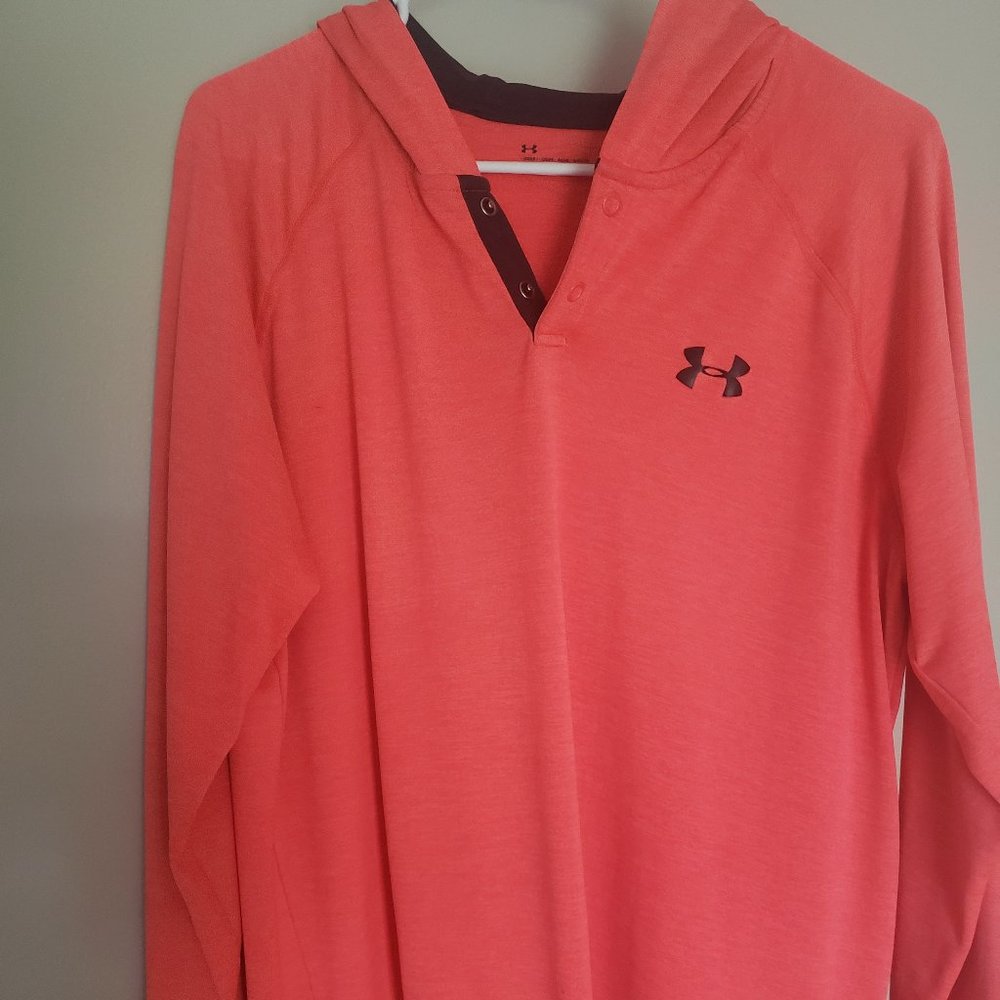 Under Armour Women's Long Sleeve Hooded Henley in Coral Pink